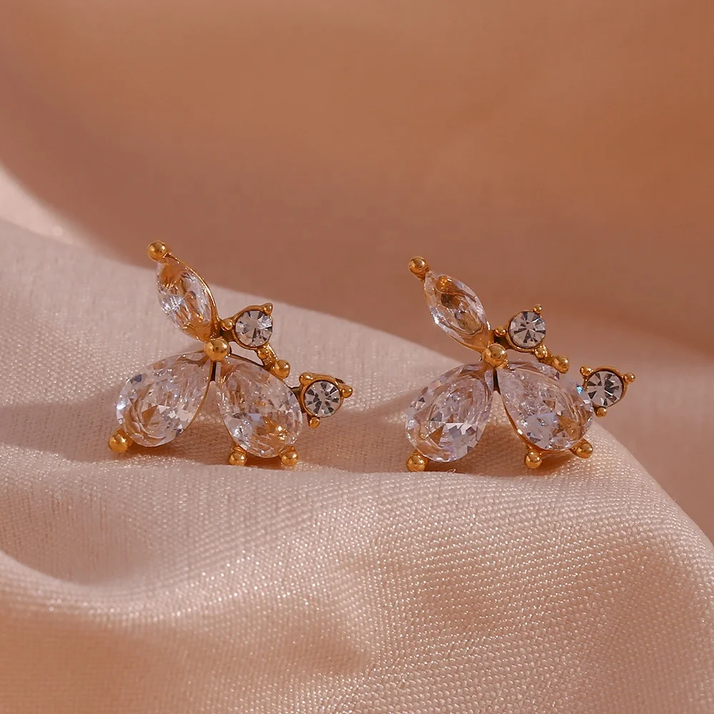 

Romantic Flower Crystal AAA Zircon Stud Earrings AAA Cubic Zircon PVD Gold Plated Stainless Steel Jewelry