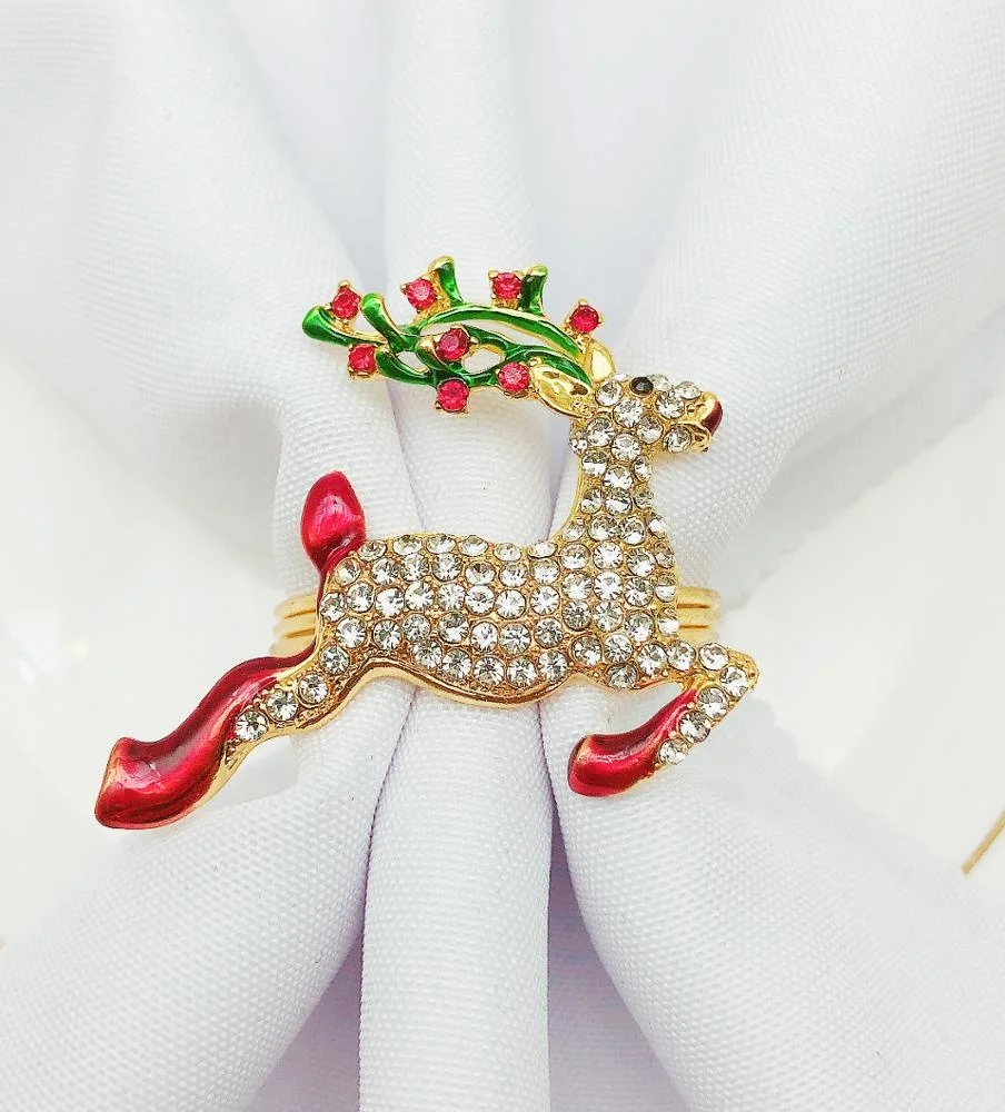 

Christmas Reindeer napkin rings Gold Deer Napkin Ring Holder Luxury Metal Enamel Napkin Ring Christmas Dinner Table Decoration