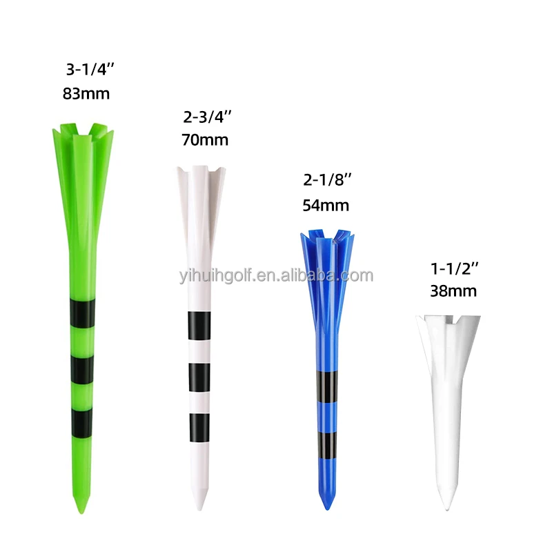 

Performance Professional Zero Friction ABS Plastic Golf Tees 3-1/4" 83mm 2-3/4" 70mm 2-1/8" 54mm 1-1/2" 38mm 5 Prong Golf Tee, Custom color
