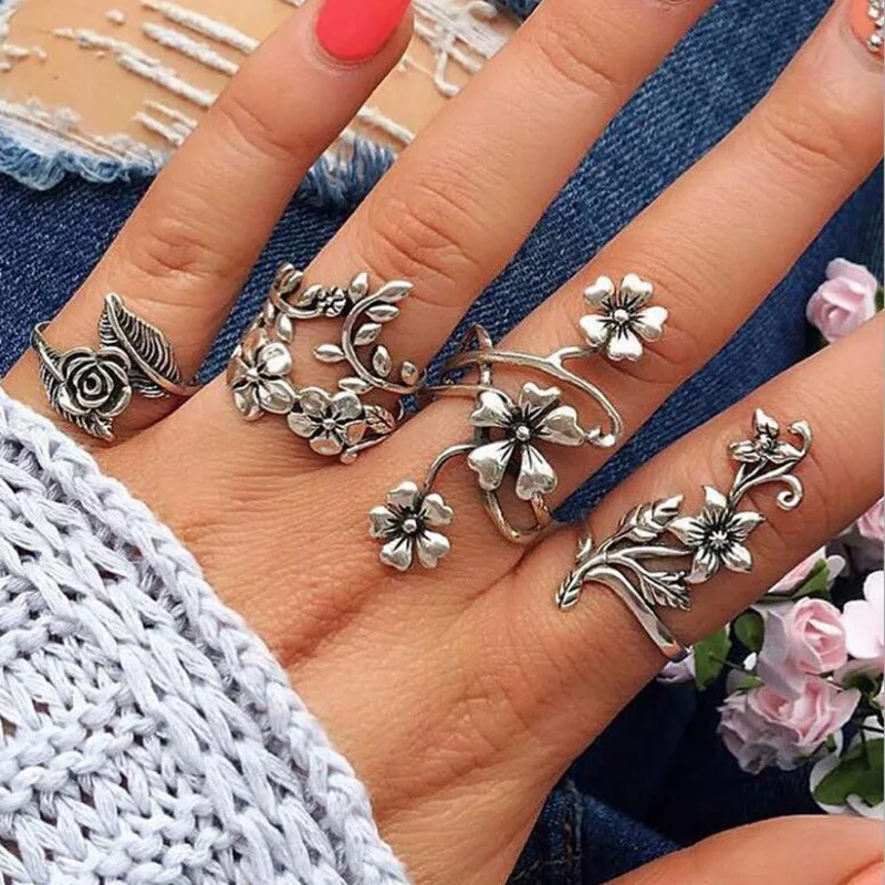 

Fashion vintage silver flower ring set for women Wholesale ND2103221, Picture