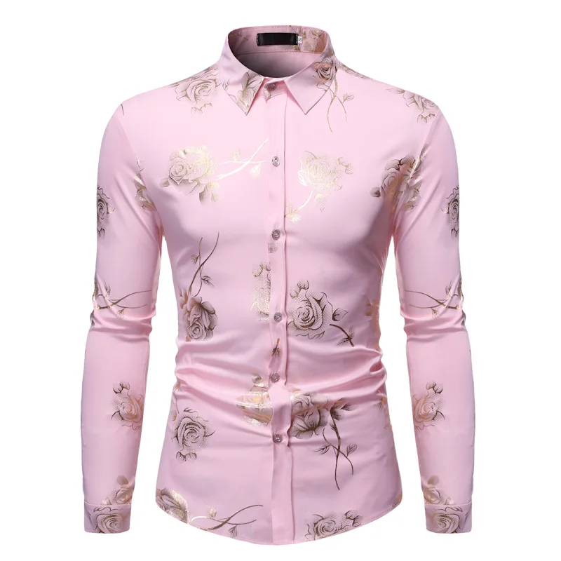 

Spring new men's floral bronzing long-sleeved European size office shirt formal wear