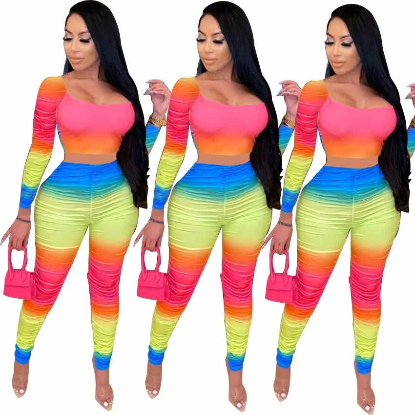 

2020 splicy long sleeve women outfits clothing fall corset two piece jogger pants set, Picture color