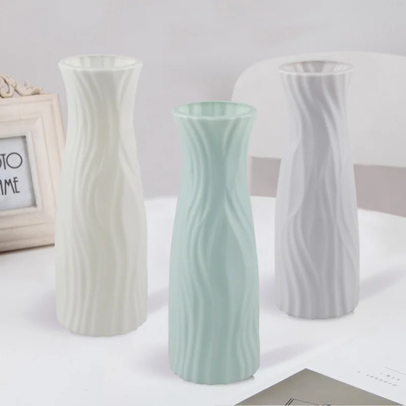 

Unbreakable Nordic Style Tabletop Flower Vase Simulation Glaze Plastic Vases For Office Wedding Home Decor, White pink blue