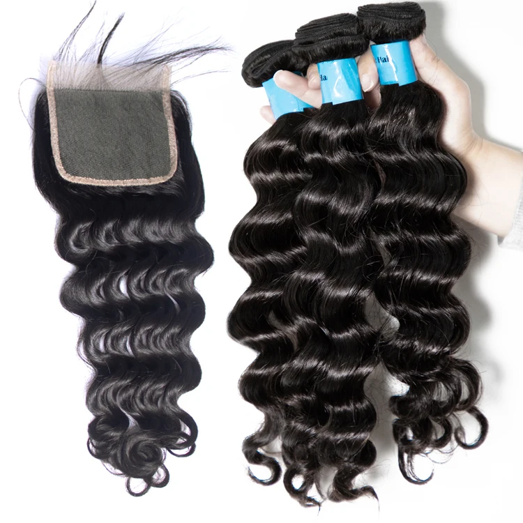 

Deep wave closure remy peruvian weave hair bundle with closure, deep wave virgin hair bundles with lace front closure human hair, Natural color #1b,light borwn, dark brown