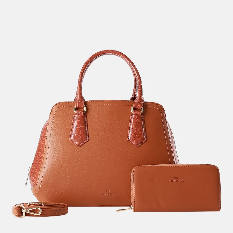 

Africa Hot sale crocodile decoration shell shape women shoulder handbag with strap 2pcs purse set, Customized color