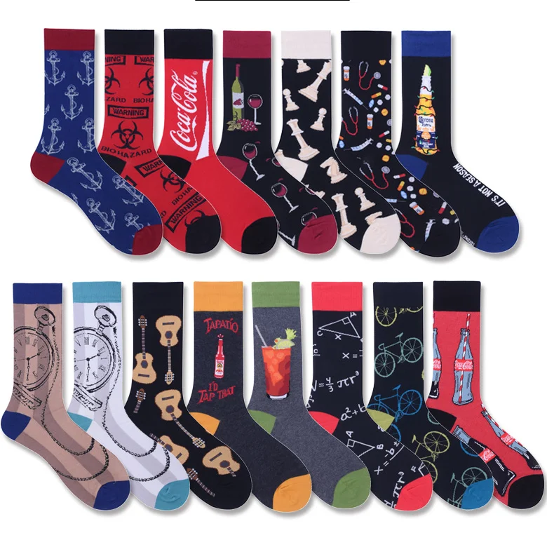 

custom socks logo brand fashion men's pattern crew socks mens Hamburger fries food Series Novelty Casual Crew cotton Sock