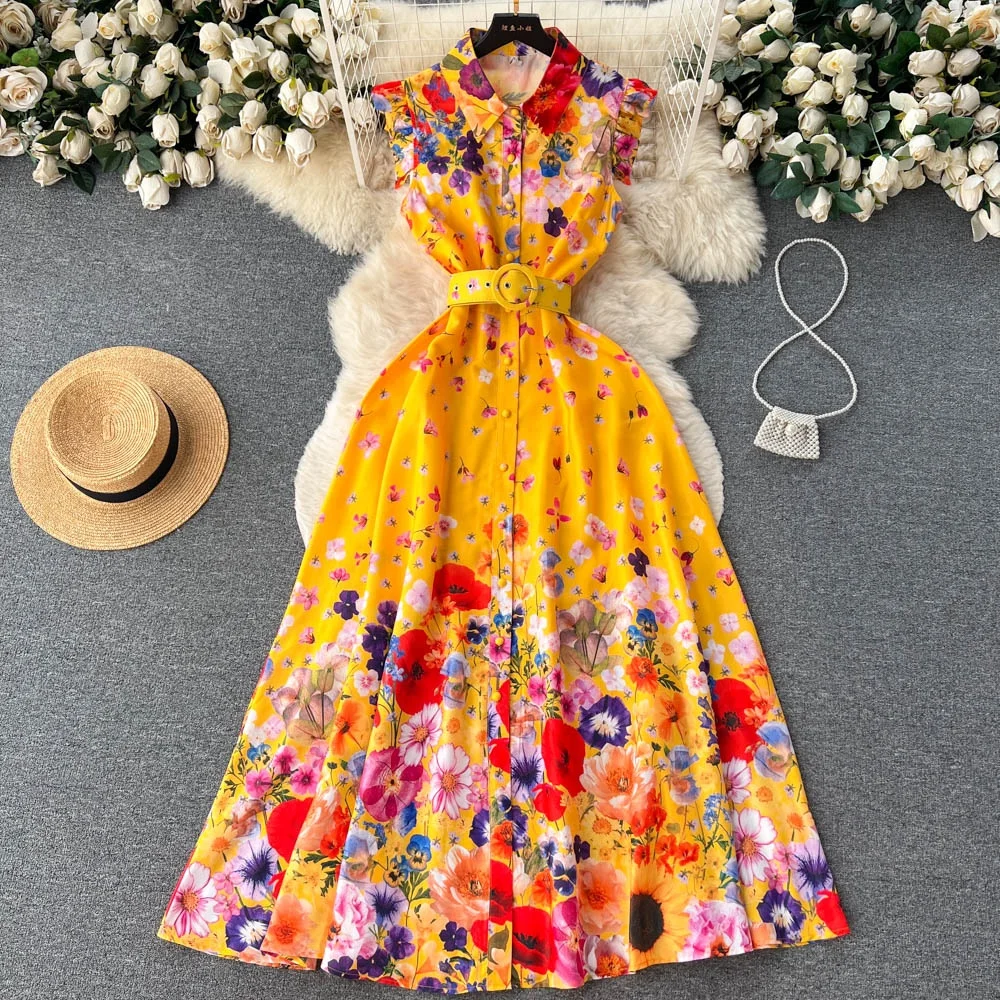 

New Women's Summer Long Floral Sleeveless Shirt Elegant Casual Dresses