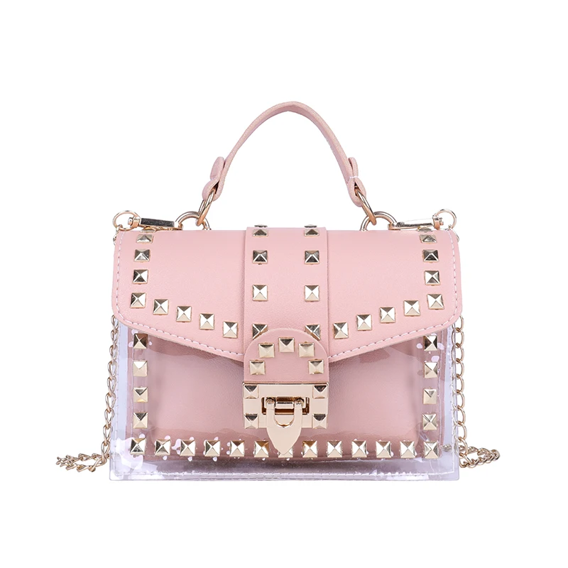 

Wholesales fall fashion ladies girls purses shoulder crossbody jelly bags pu pvc handbags for women with rivet