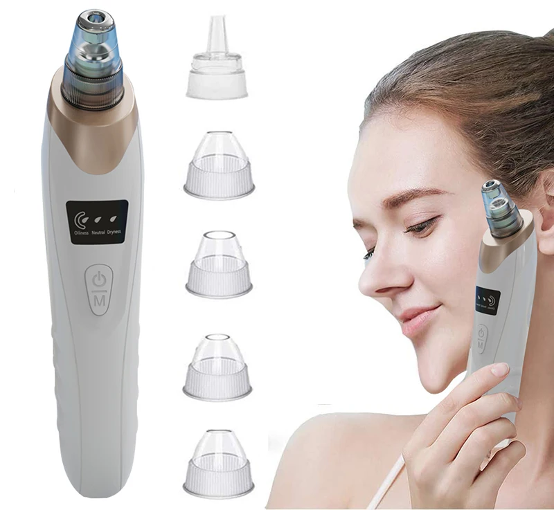 

Newest Electroplated Head Large Suction Blackhead Detector Beauty Machine Pore Clean Pimple Vacuum Extract Blackhead Remover, White