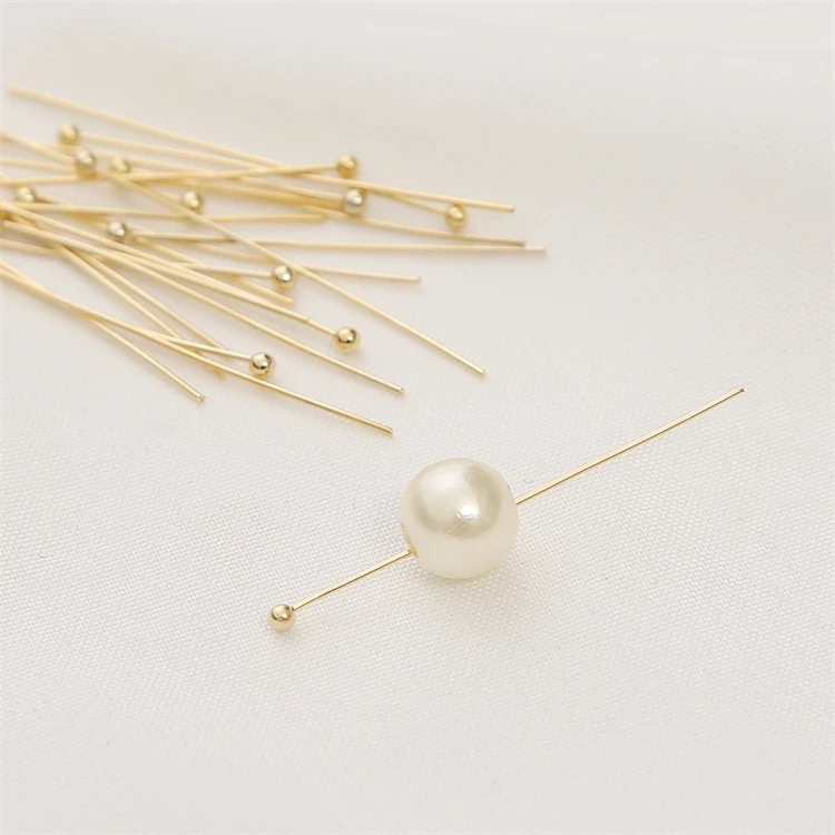 

Brass beading needles 14k gold plated pins for Jewelry making supplier Real gold color preserving Ball Can wear pearls Head Pin