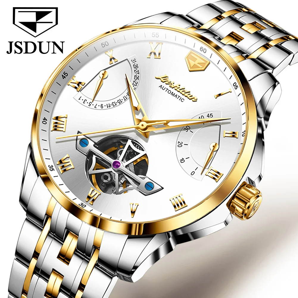 

JSDUN 8912 minimalist self-winding Stainless steel Sapphire Big face Luxury Waterproof Date calendar Men's mechanical watch
