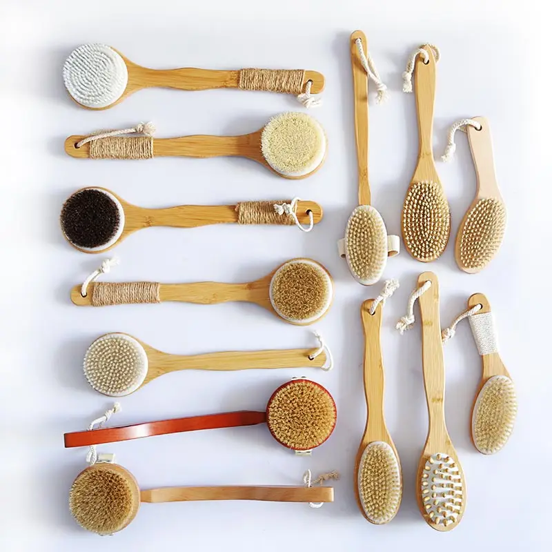 

Classic Magic top quality Removable bath brush Lotus Wood 100%natural Boar Bristle men dry brushing body brush with long handle