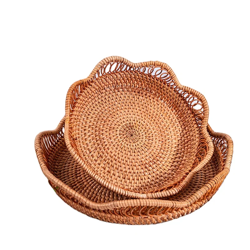 

Fruit basket rattan snack storage basket bread basket woven tray rattan, Natural color