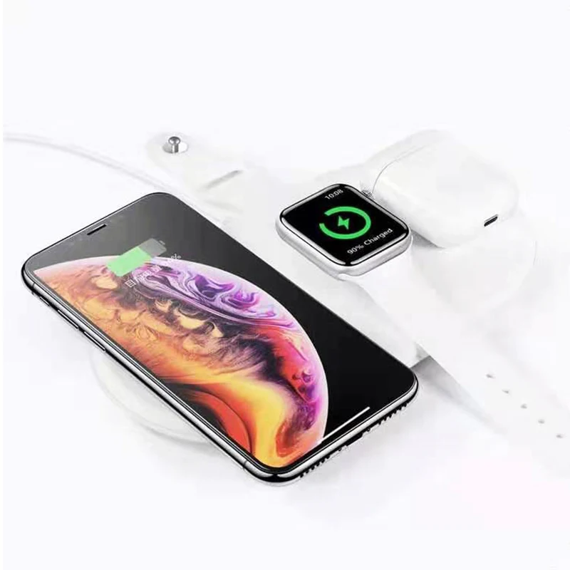 

Wireless Charger 2019 New Product Wholesale For Iphone 6/7/8/X/Xs Mobile Phones For Apple/Watch/Earphone Charger 3 In 1, White