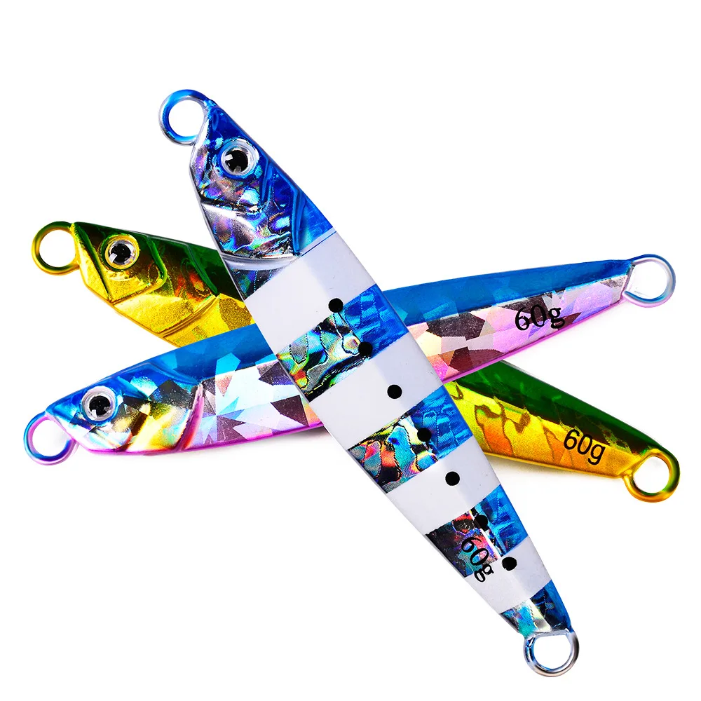 

Fishing tackle Saltwater 7g 30g 60g 80g 100g 150g 200g 150 jigging casting slow pitch bass metal luminous jigs lures fishing, 5 colors as the pictures