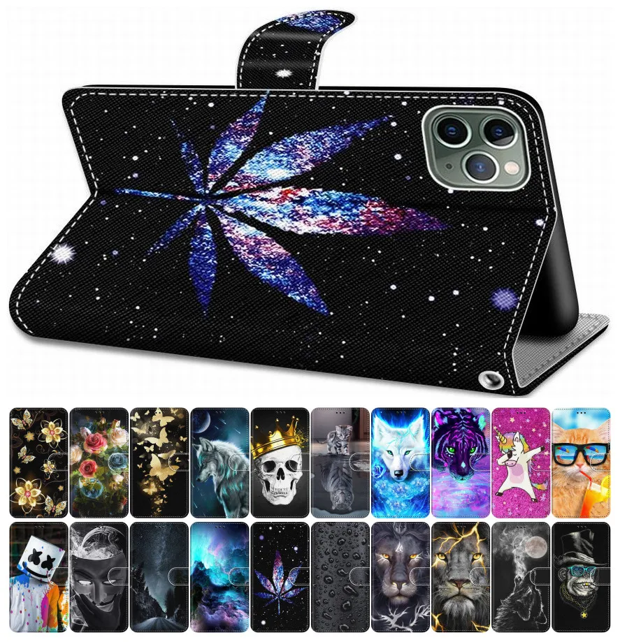 

For Case apple iPhone 6 6S 7 8 XR X XS Max Flip Leather Book Cover Phone Case Cute Tiger Wolf Lion Cat Dog Horse Tower DP08F