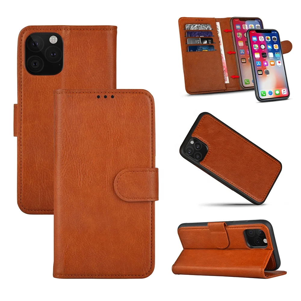 

New detachable leather phone case for iPhone11 wallet cell phone case for iPhone 11 12 pro 11 pro max, Accept customized