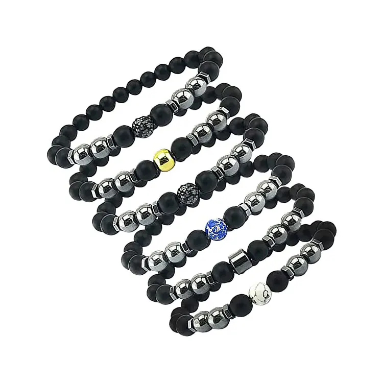 

SC Black 8mm Magnetic Balls Beaded Bracelet Bangles Fashion Adjustable Relief Anxiety Fidget Couple Magnetic Obsidian Bracelet