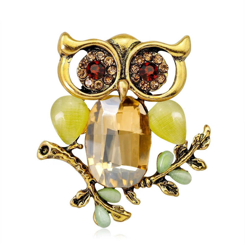 

New and Fashion European and American Personality Rhinestone Opal Eye Owl Brooch, Picture shows