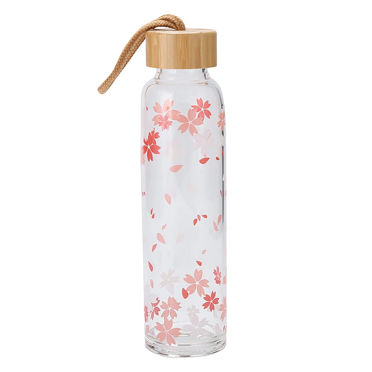 

Portable high borosilicate glass drinking bottle bamboo lid water bottle