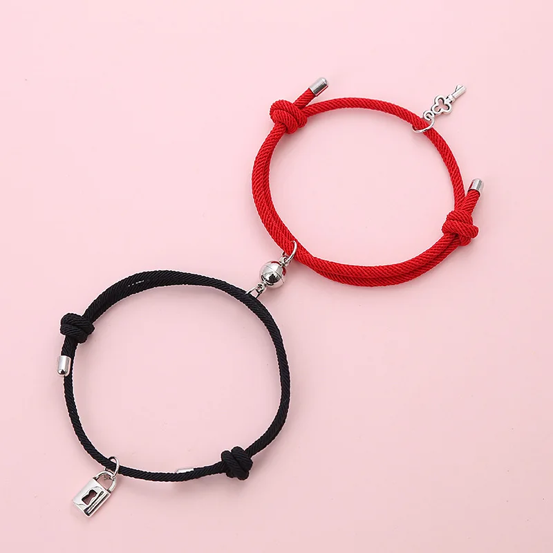 

13colors Custom Magnetic Key and Lock Alloy bracelet For Couple 2pcs/set, As the pictures