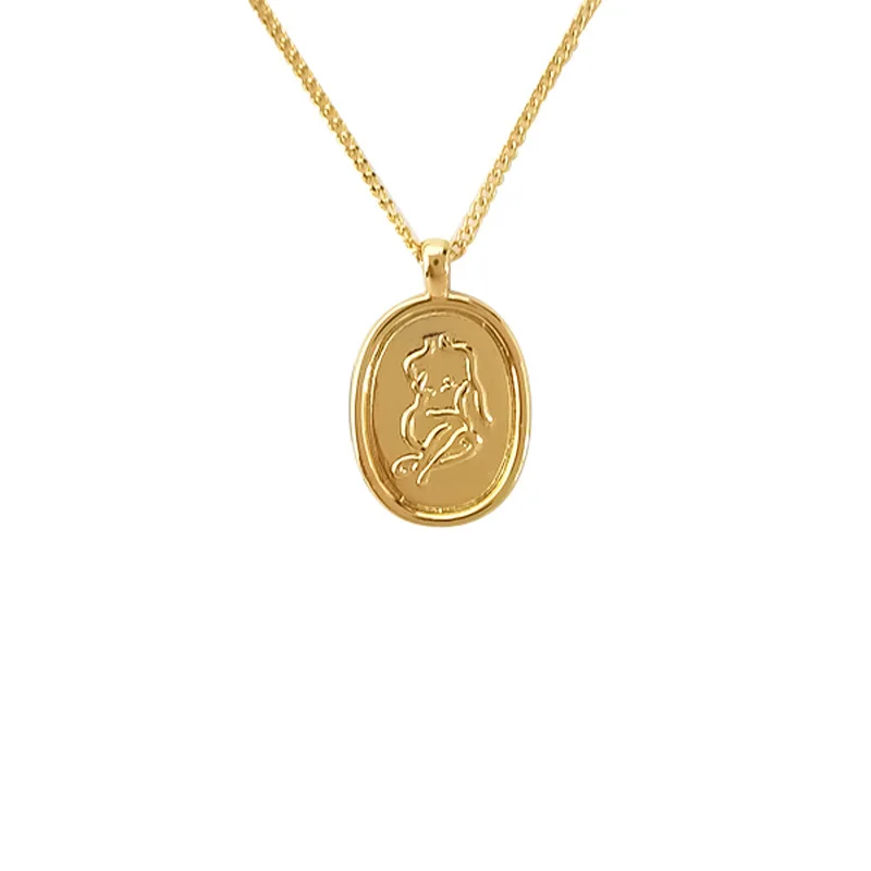 

INS Trendy Vintage Gold Plated Brass Oval Coin Pendant Necklace Women Body Coin Pendant Necklace Minimalist 2021
