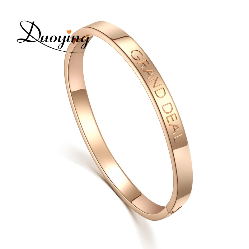 

Gold Silver Rose-Gold Plated Party Wedding Engraved letter bangle Personalized Stainless Steel Bangle