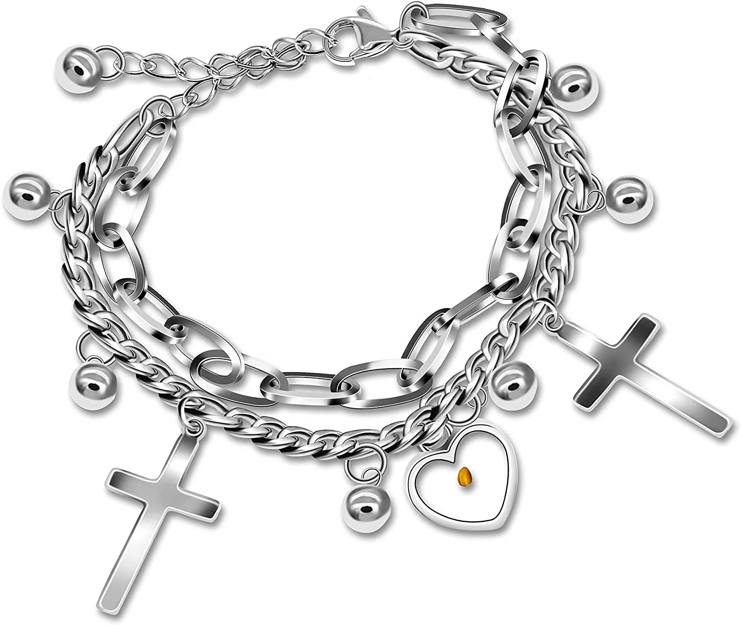 

Mother Mary Miraculous Medal Link Chain Bracelet Mustard Seed Cross Christian Jewelry Stainless Steel Bracelet