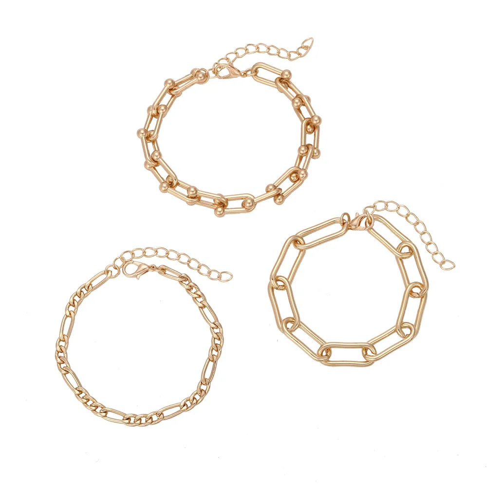 

Simple Hip-Hop Thick Chain Stacking Bracelet Women's Fashion Geometric Mix And Match Set Jewelry