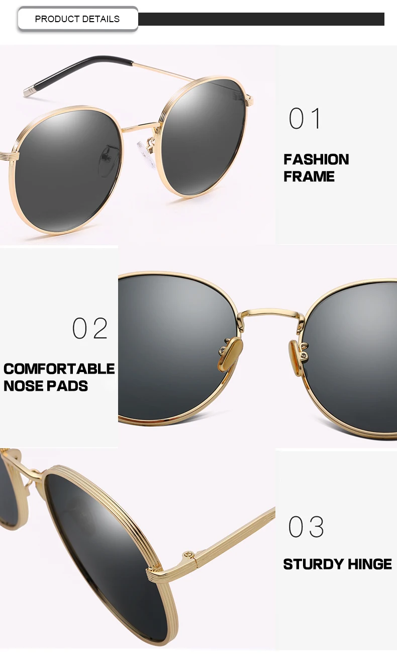 Fashion Metal Frame Round Gafas De Sol Women Men OEM Polarized Sunglasses