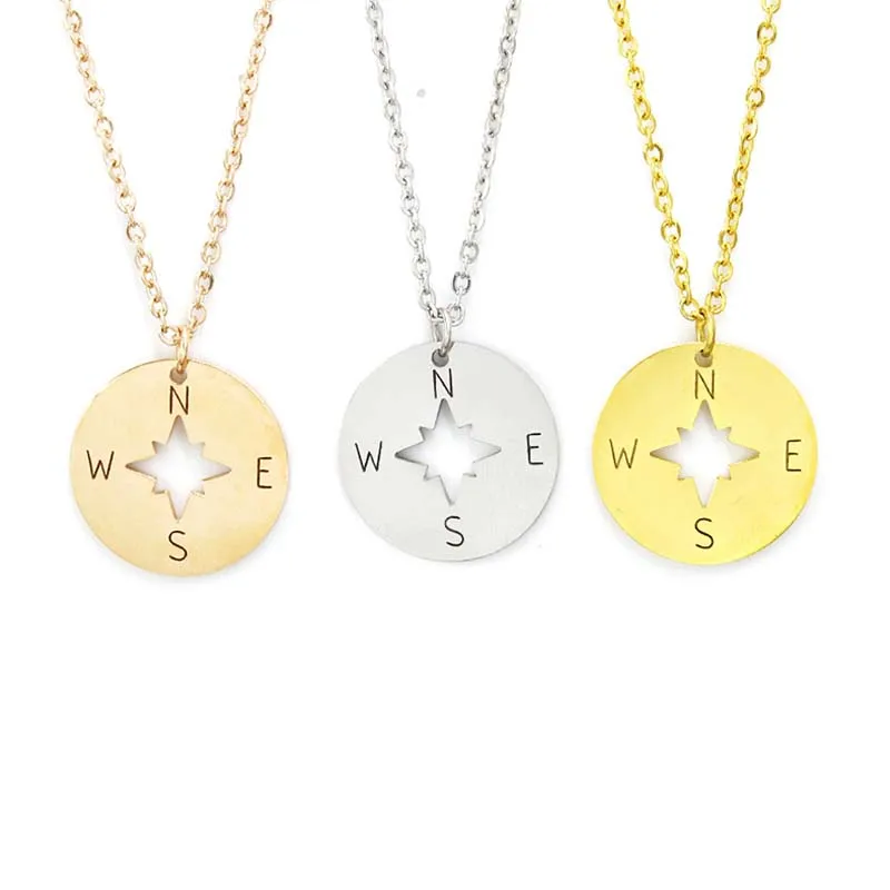 

Round Hollow Jewelry Gift Gold Rose gold DIY Mirror Polished Stainless Steel Compass Pendants Necklace, Gold steel rose gold