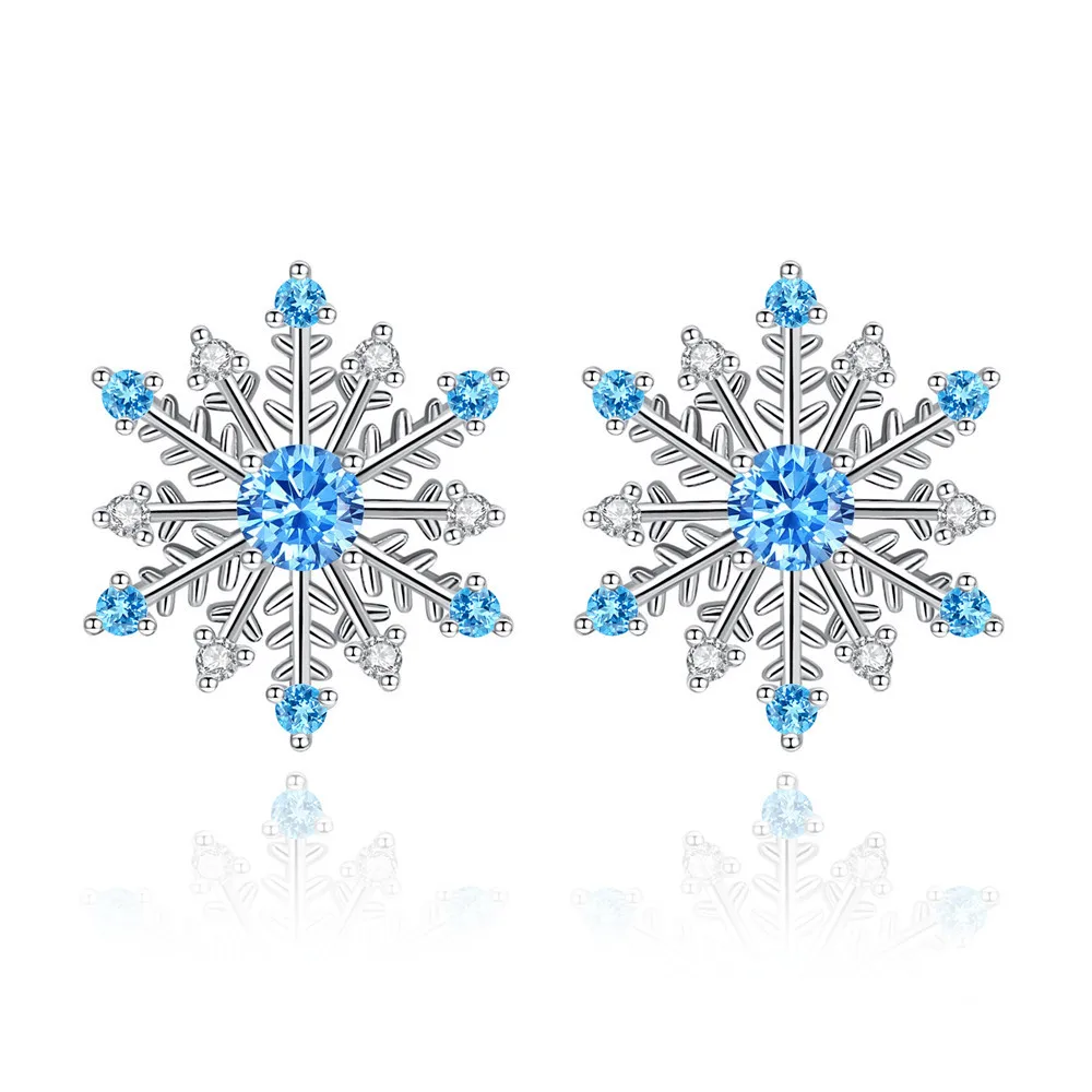 

Frozen Snowflake stud Earrings Blue Snowflake Earrings Zircon Earrings