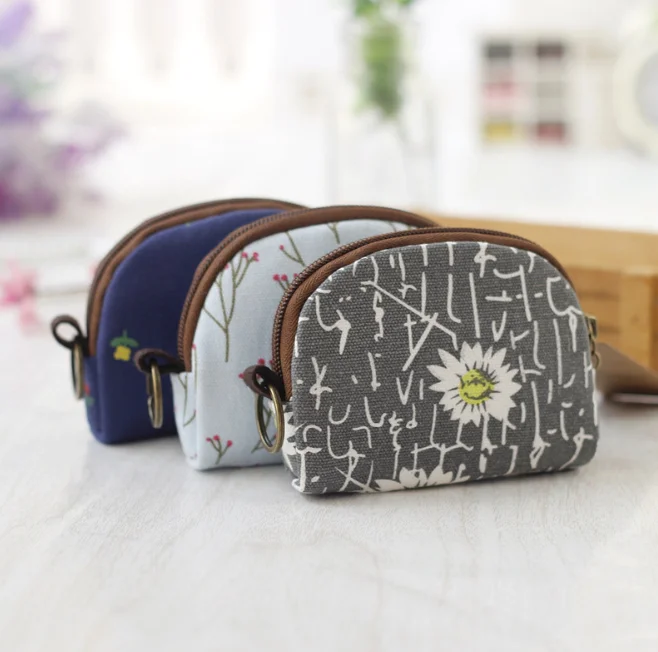 

Hotsale in Europe 2021 newest design luxury mini wallets woman coin purse keychain purses flower daisy cotton canvas bags