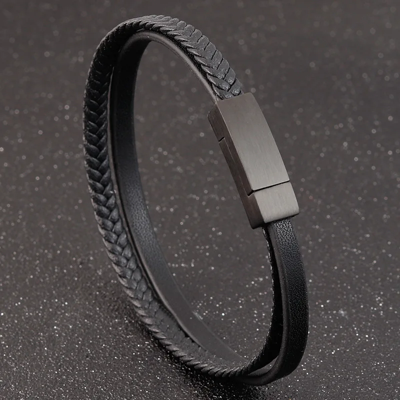 

Wholesale Jewelry Men Leather Stainless Steel Bracelet, Black