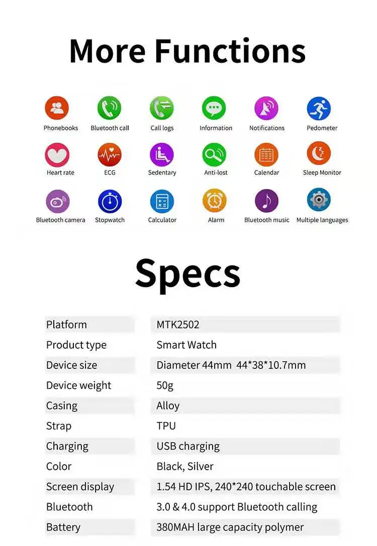 Touch Screen Smart Watch Fitness Tracker Ecg Heart Rate Monitor