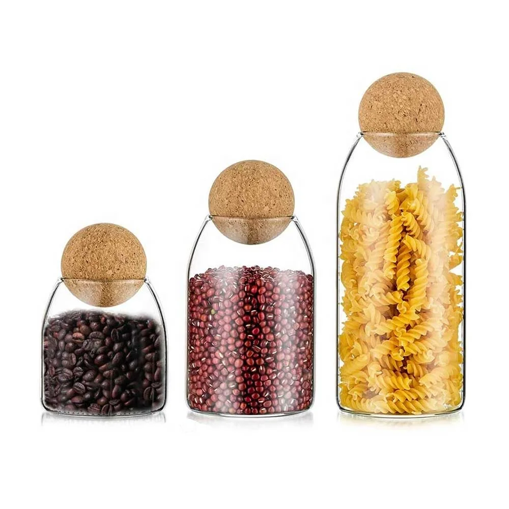 

3Pcs/Set Wood Lid Ball Glass Jar Glass Storage Containers Glass Food Storage Jars For Kitchen Counter Pantry Tea Sugar Flour, Transparent