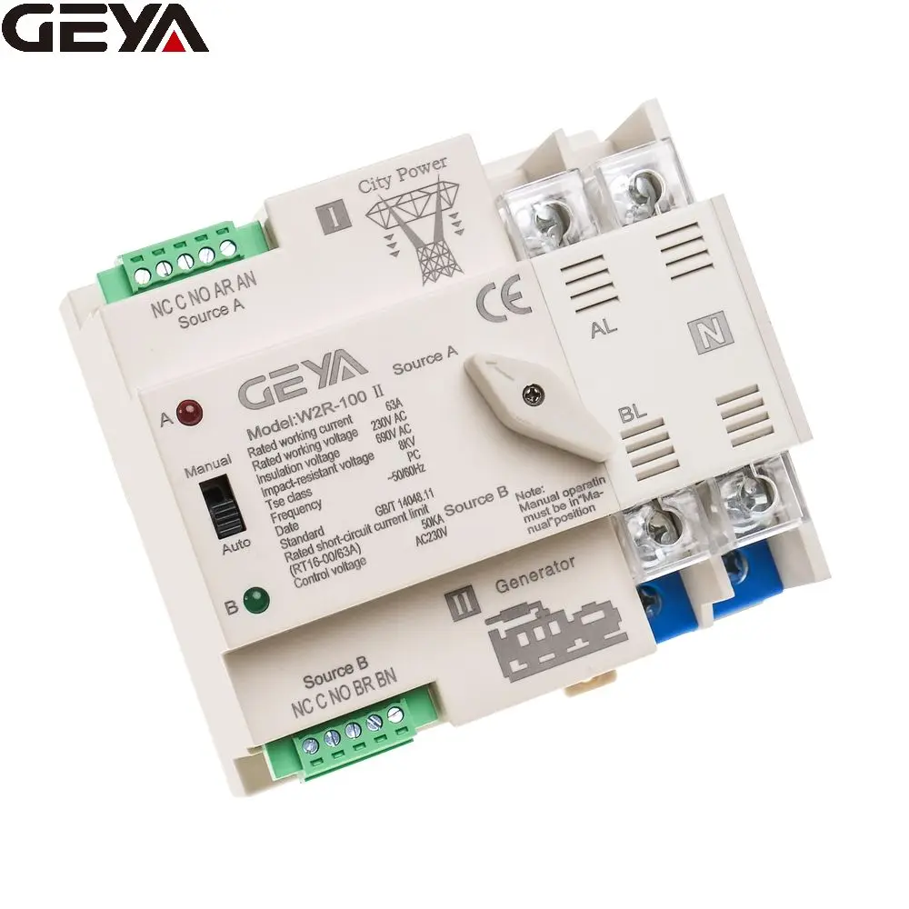 

GEYA W2R 2P 110V 63a 2p dual powered ats automatic power transfer switchingats auto changeover switch