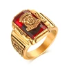 black color red enamel cross biker mens rings, steel enamel cross rings (HF-093)