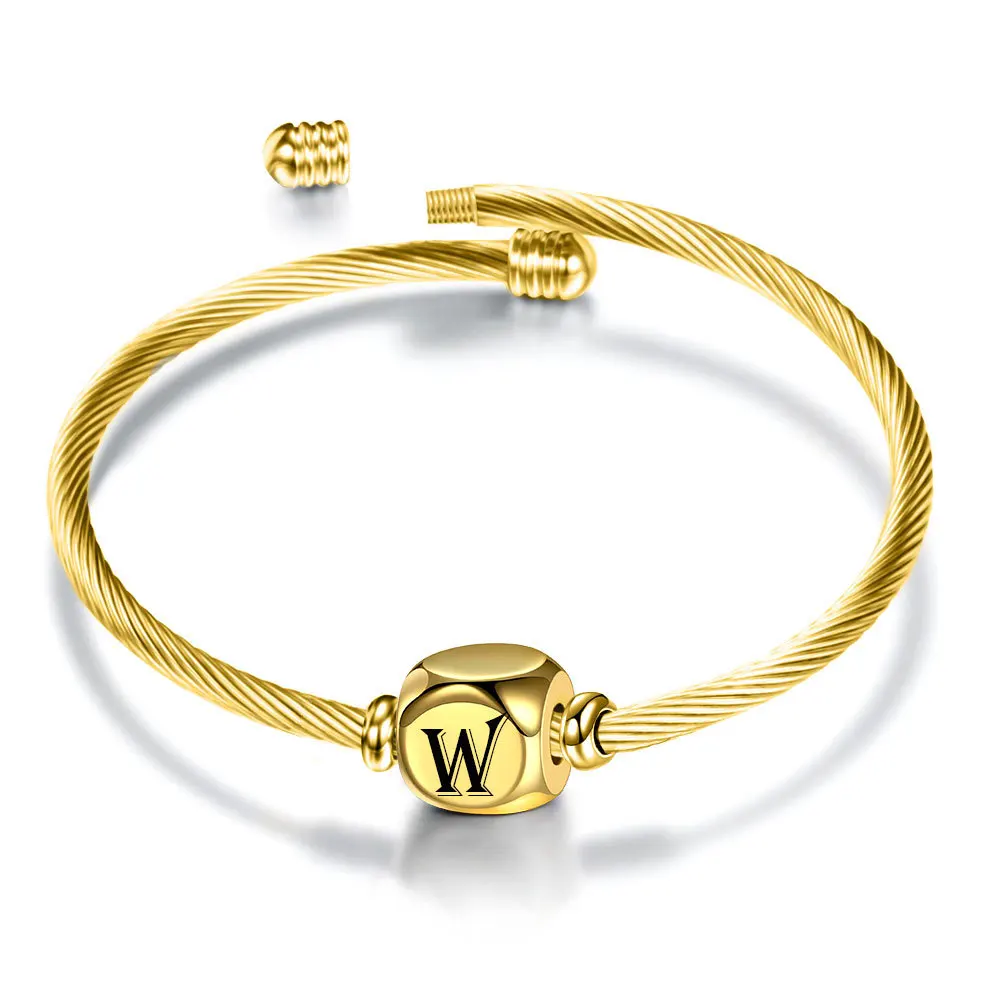 

High quality Titanium steel gold bracelet 26 letter girlfriend DIY Stainless steel bracelet wholesale, As picture