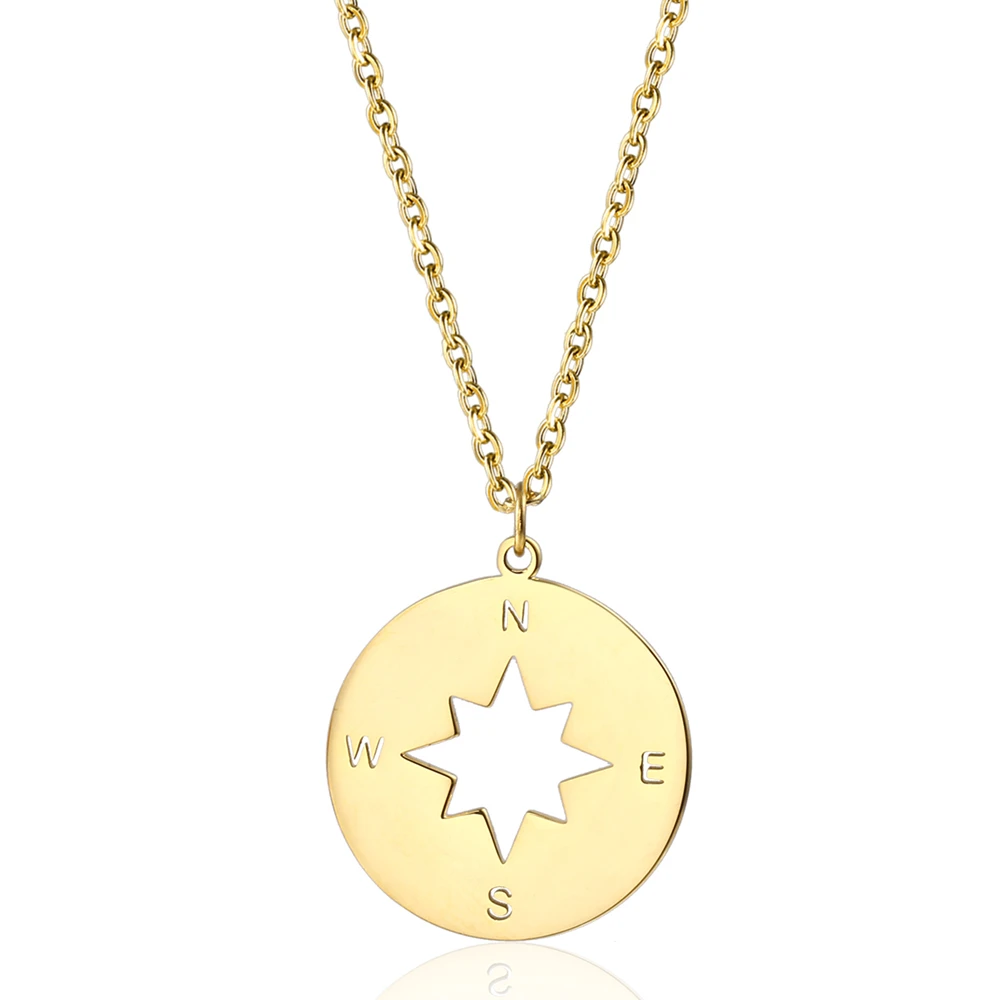

Wholesale Stainless Steel Long Chain Silver Gold Compass Small Pendant Necklace Necklace For Men