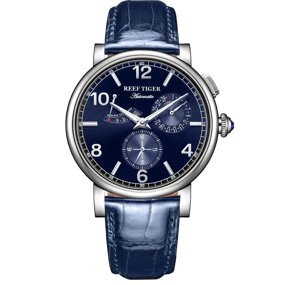 

Reef Tiger Luxury Men Genuine Leather Strap Multi Function Automatic Watches Montre Homme RGA1978