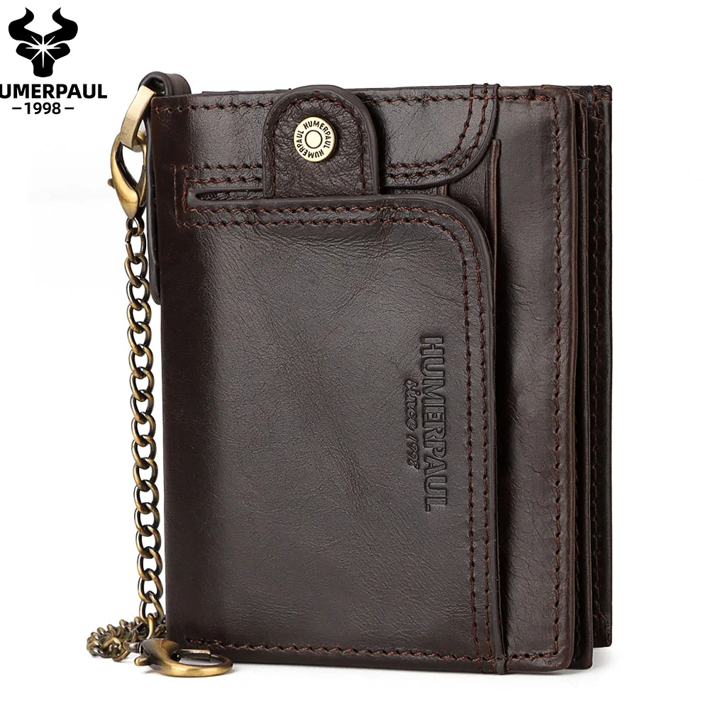 

HUMERPAUL gentle card holder wallet for men Purse Male key chain wallet mens Money bag RFID Blocking man genuine leather wallet