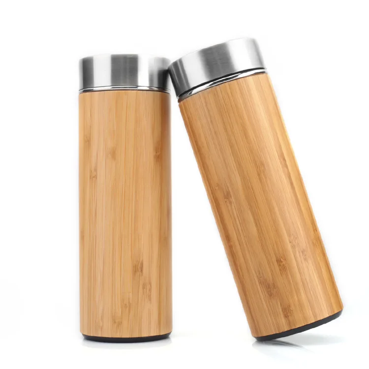 

Green natural bamboo insulated coffee cup travel tumbler mug tea vacuum flask thermos water bottle fibre fiber with lid, Bamboo color