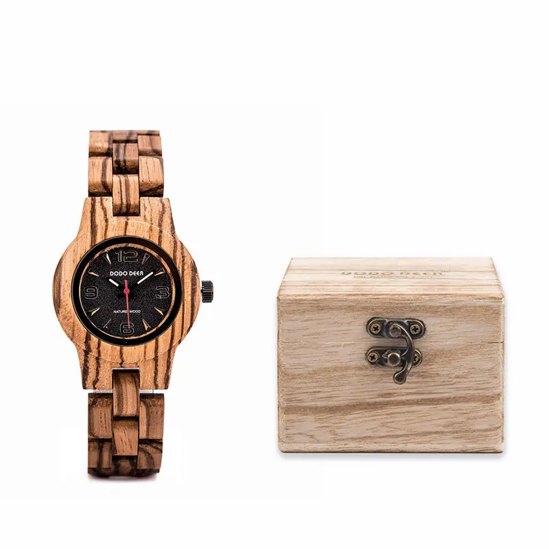 

DODO DEER Handmade Colorful Zebrawood Watch Analog Quartz Fashion Wristwatch with Double Colors