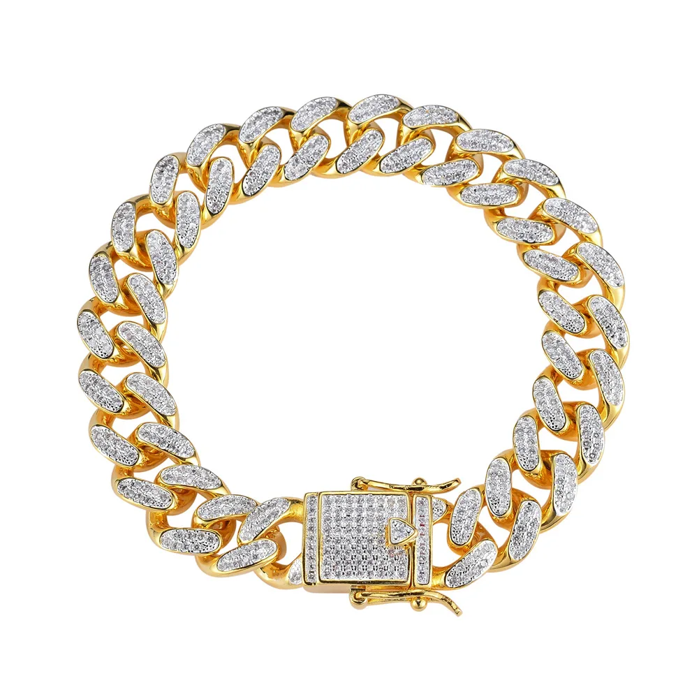 

Hot Trend Hip Pop Gold Plated Full Iced Diamond Jewelry Cuban Link Chain Bracelet For Men and Women