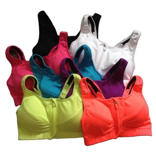 

Adjustable Very Elastic Yoga Push Up Gym Workout Running Shockproof High Impact Breast Support Sport Bra With Front Open Zip, Black, purple, gray,white,orange,blue,plum