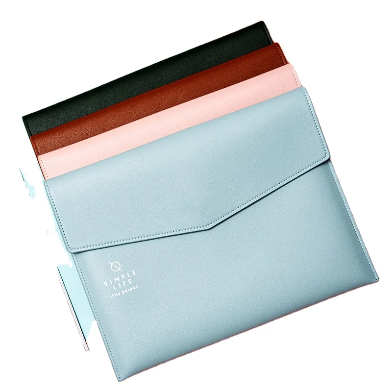 

PU Leather Waterproof Snap Document Pocket Business Simple Solid Color Storage Bag