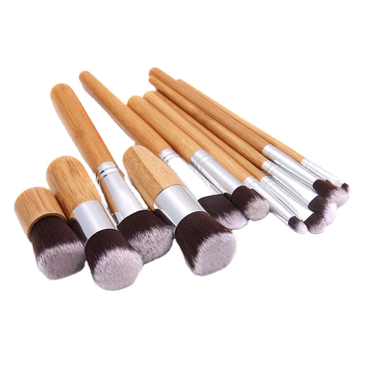 

Professional Bamboo Handle With Beige Burlap Bag 11pcs Make up Brushes Custom Logo Private Label Makeup Brush Set, Customized color