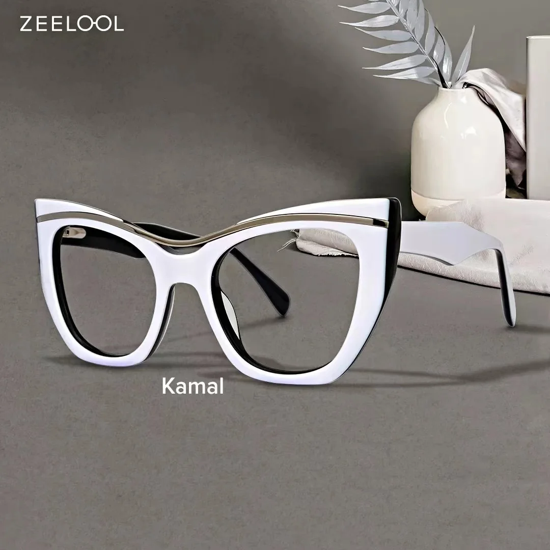 

Zeelool Vooglam New popular Women Wholesale Cateye Acetate gold line tortoise Optical Frame Eyeglasses square frame eyeglasses