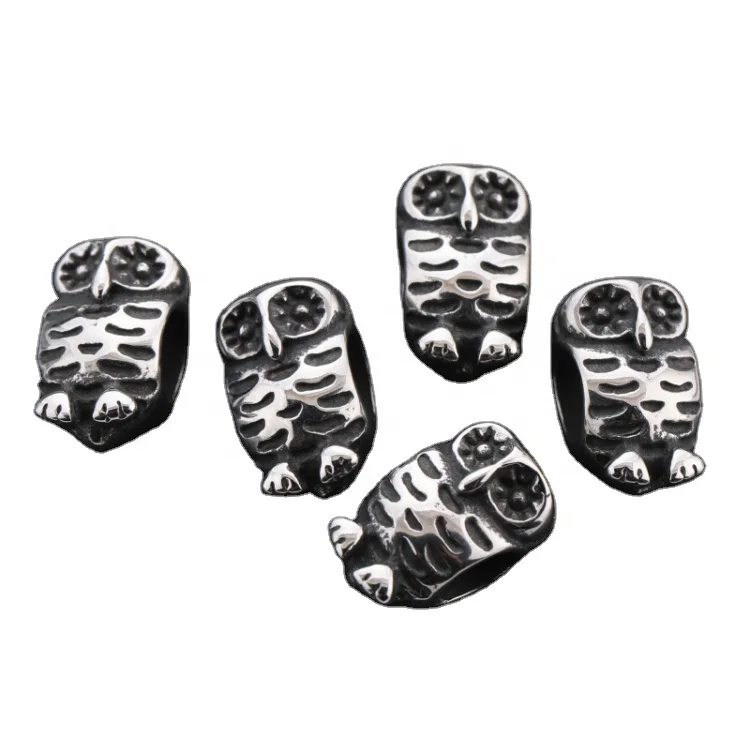 

13*8MM Stainless Steel Owl Beads Charm for Jewelry Making, Black